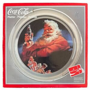 Coca Cola Santa Claus Platter Glass Vintage Coke 5539